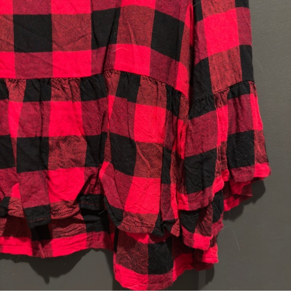 Buffalo plaid ruffle peplum long sleeve red black blouse L - Picture 7 of 9
